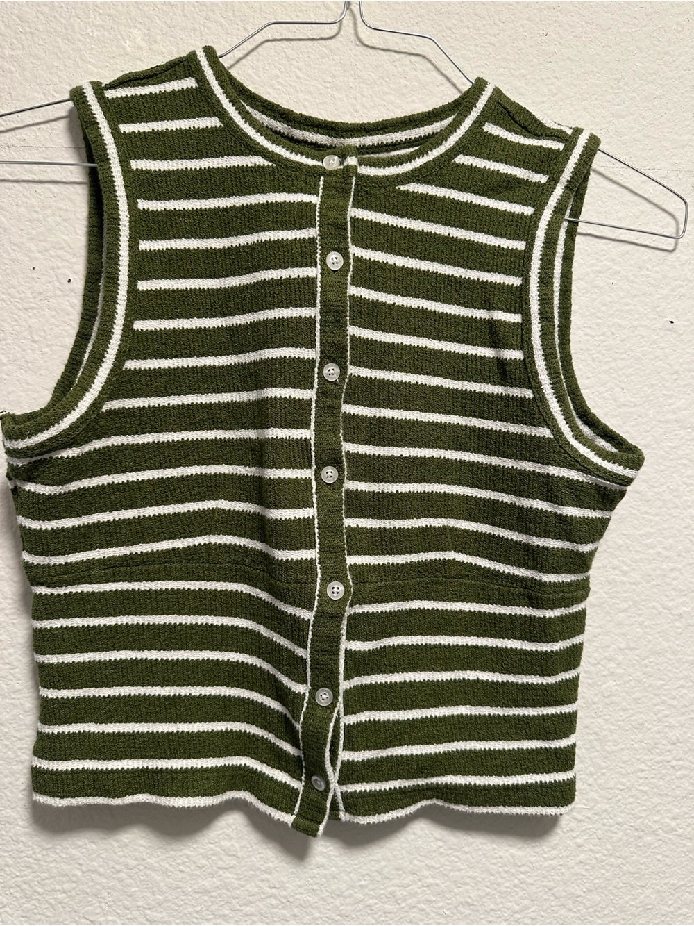 Madewell Women’s Small Green White Striped Knit Button Front Tank Top